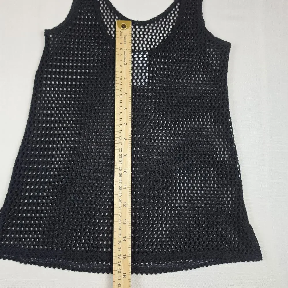 Art Class Black Crochet Mesh Tank Cover Up Sleeveless Swim Beach Top XS 4/5